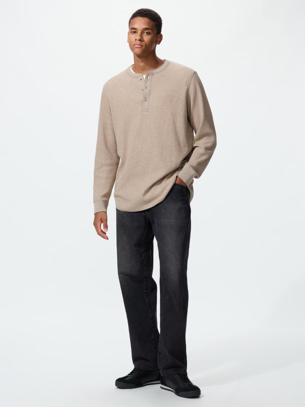 UNIQLO Waffle Henley Neck T-Shirt XS-4XL Men Regular Fit 482766 NWT