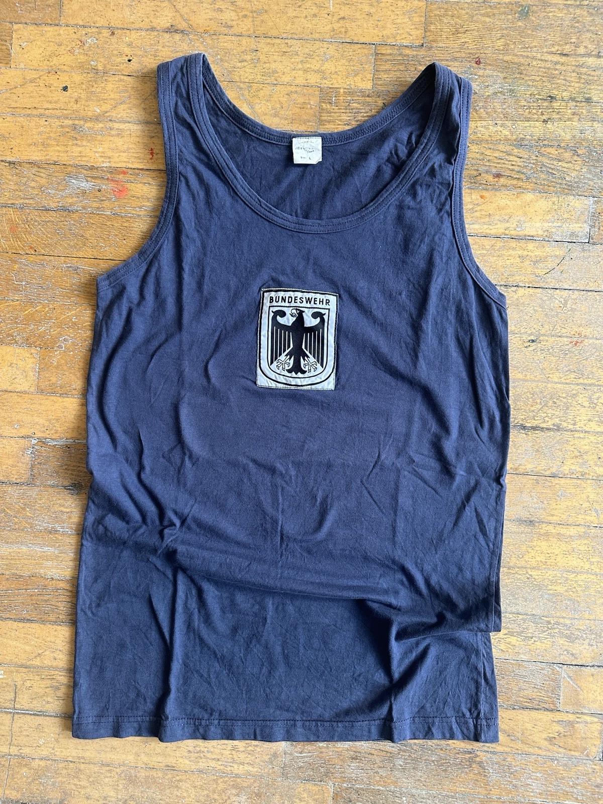 True Vintage German Army Bundeswehr Navy Tank Top Size Large With Patch