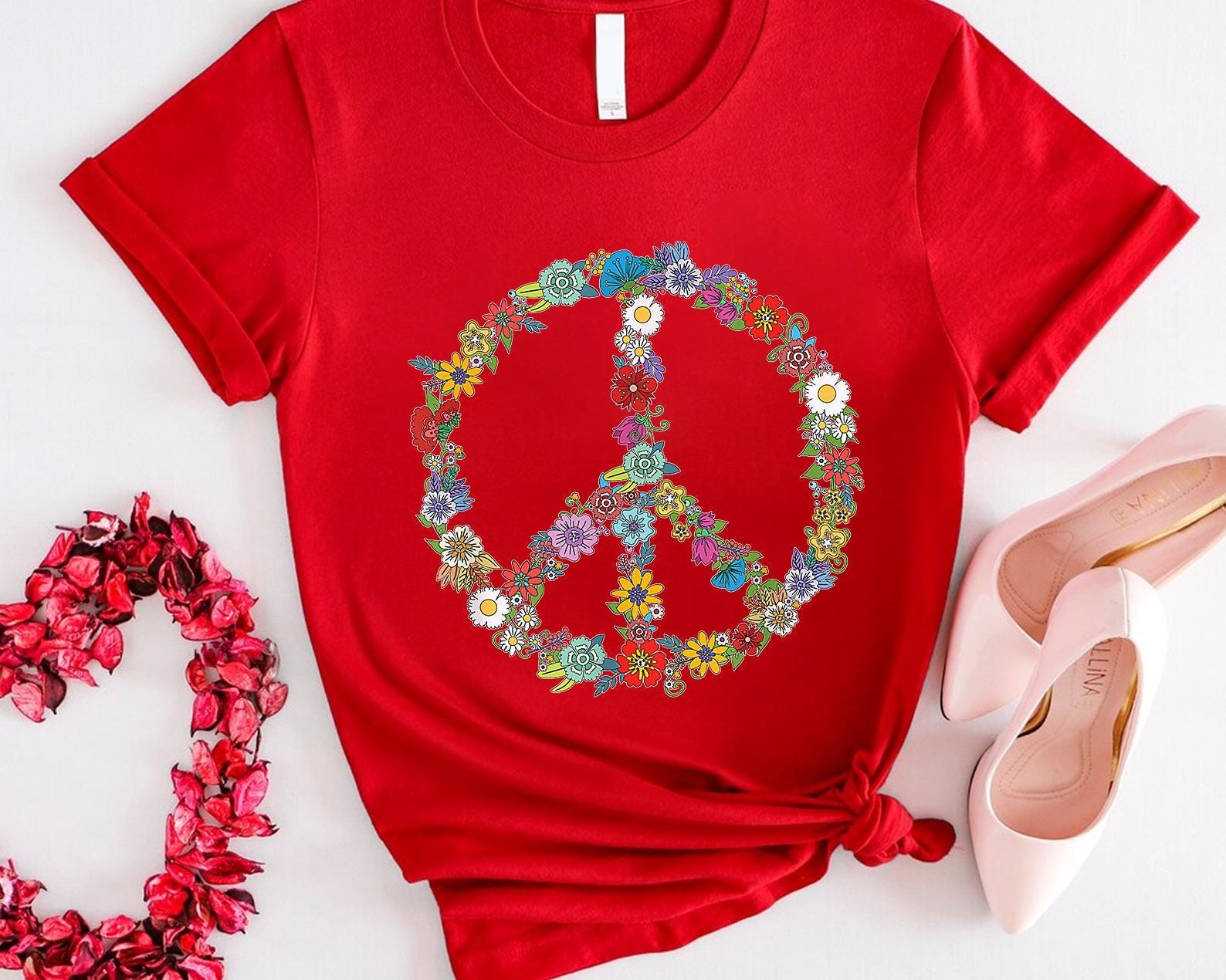 Flower Peace Sign Shirt Boho Floral Peace Symbol Tee Nature Lover Gift