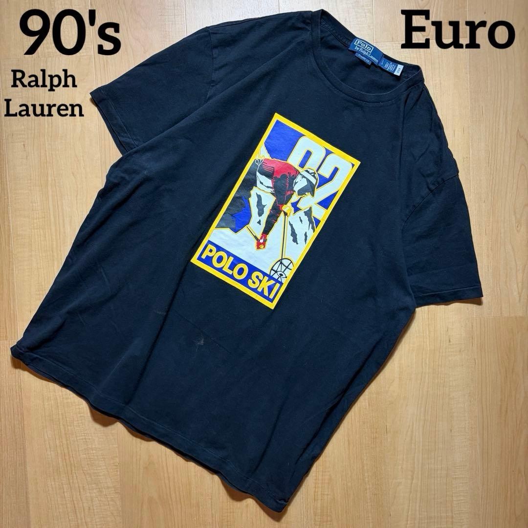 POLO RALPH LAUREN 90s POLO SKI Graphic T Shirt Black Large Vintage