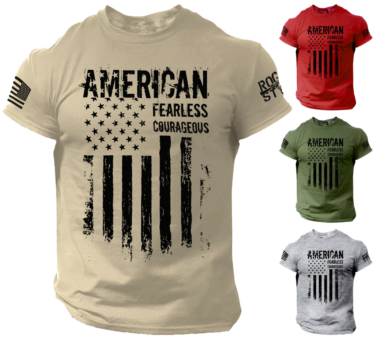 American T Shirt Fearless Courageous Distressed Flag Military Style Shirt