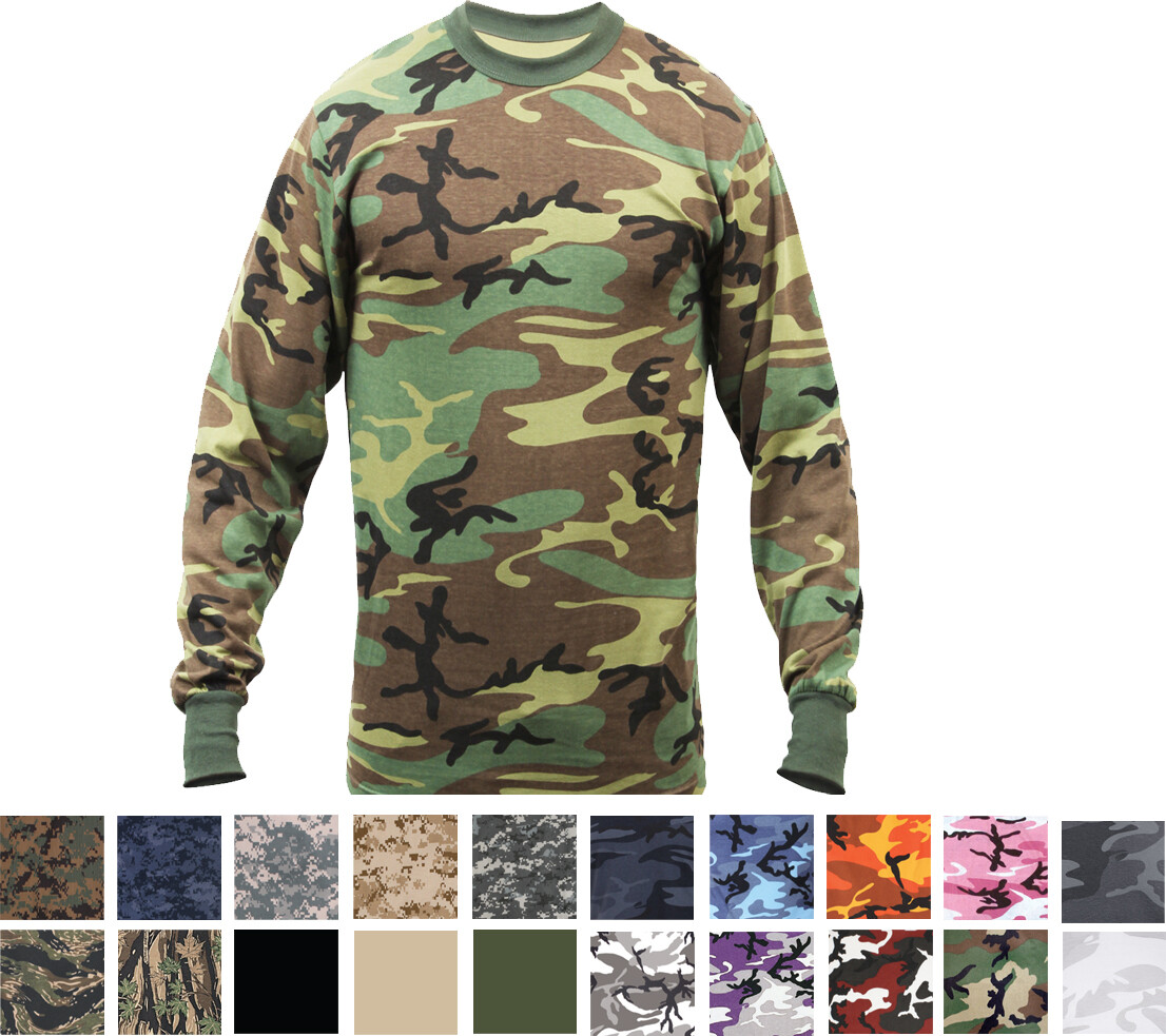 Rothco Long Sleeve T-Shirt Tactical Camo Military Crew Tee Undershirt Army Shirt