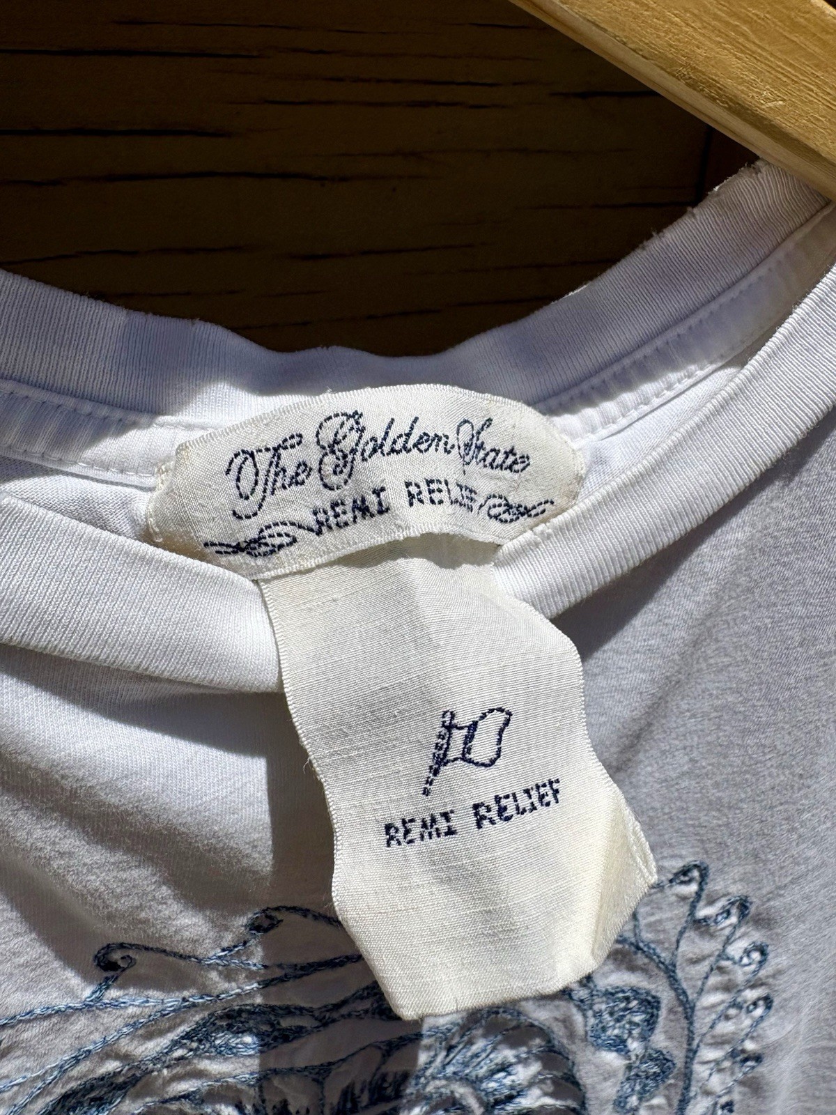 Reno Relief Tyler Skull T-Shirt Off White/Indigo Embroidery Size S Made in Japan