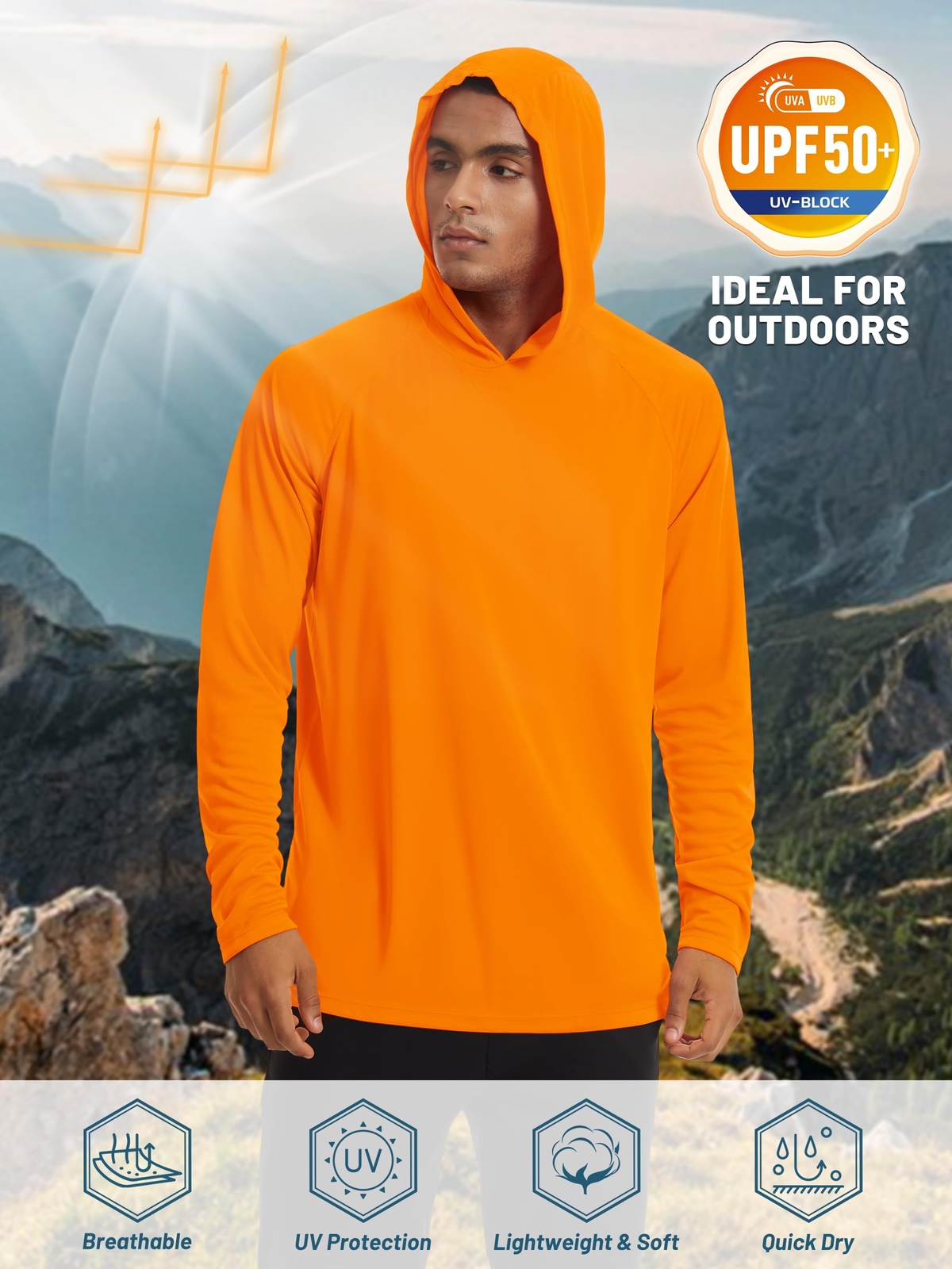 UPF50+ Men’s Long Sleeve Fishing Shirts UV Protection Hoodie Casual Sport Shirts