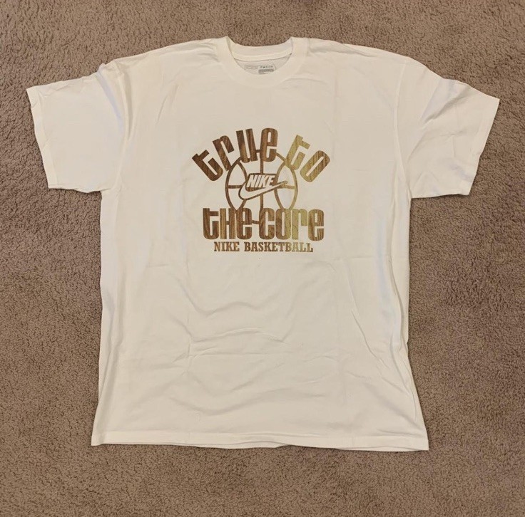 Nike Basketball, True to the Core, White Adult XL Graphic Swoosh Logo Tee Shirt