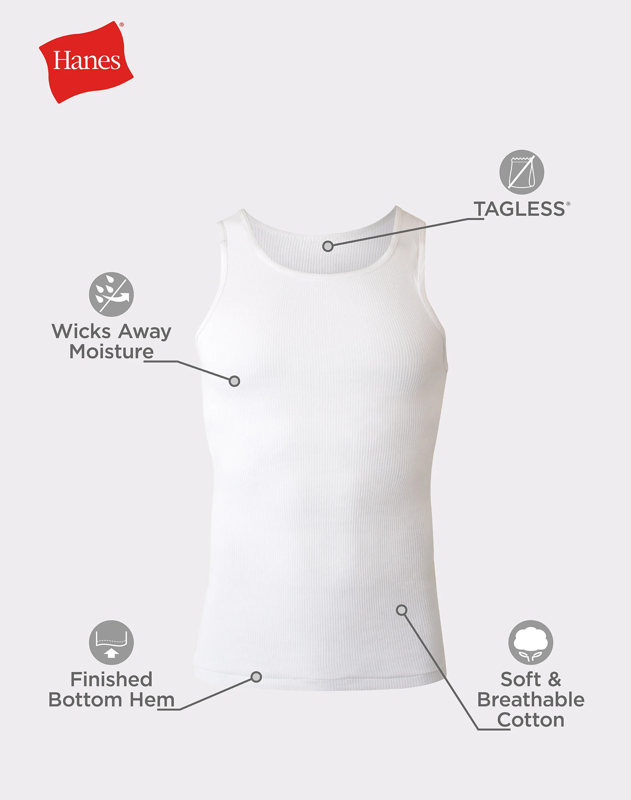 Hanes Men’s TAGLESS ComfortSoft White A-Shirt 6-Pack Shirts Tank FreshIQ Value