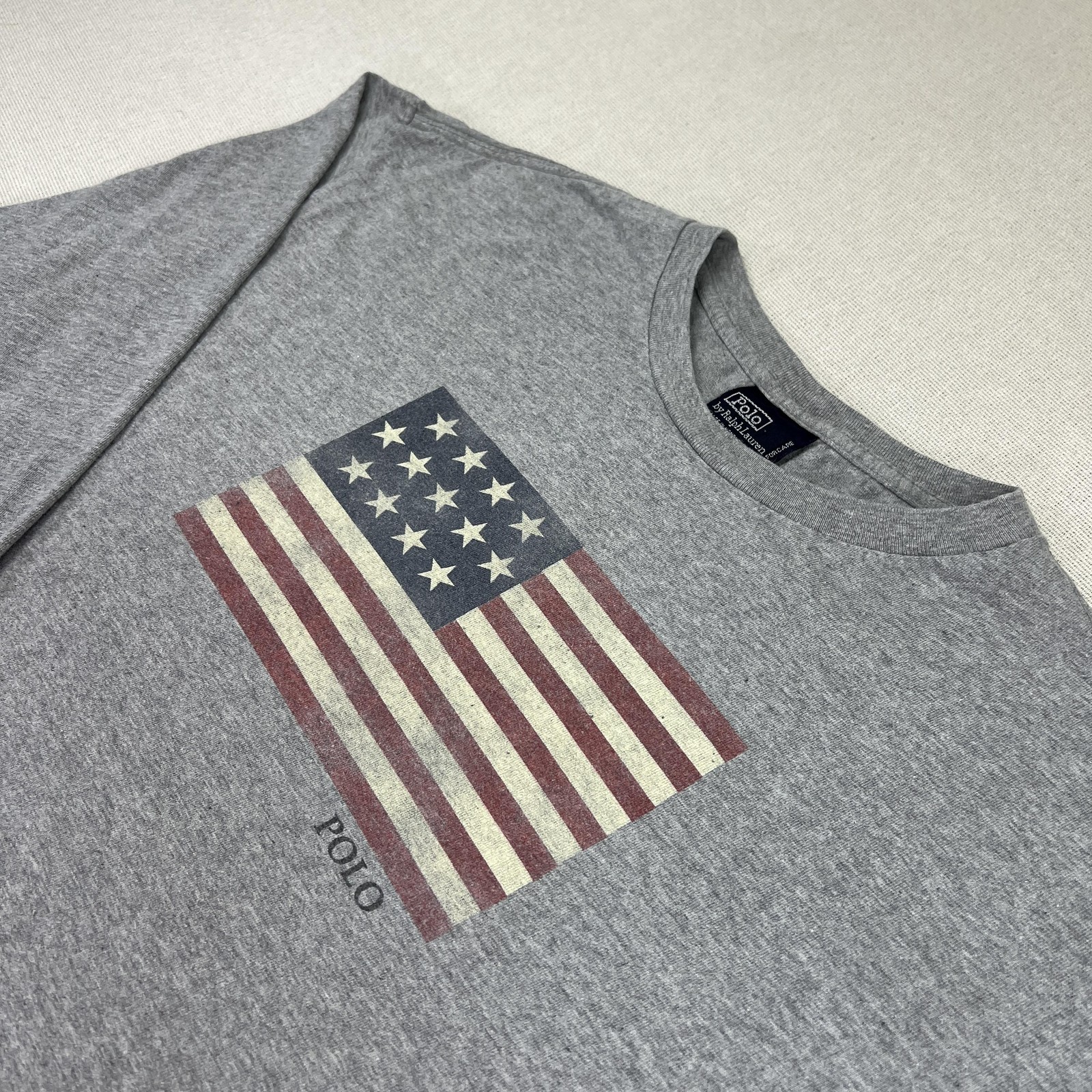 Polo By Ralph Lauren Shirt Mens Large Gray Long Sleeve USA Flag Graphic Tee