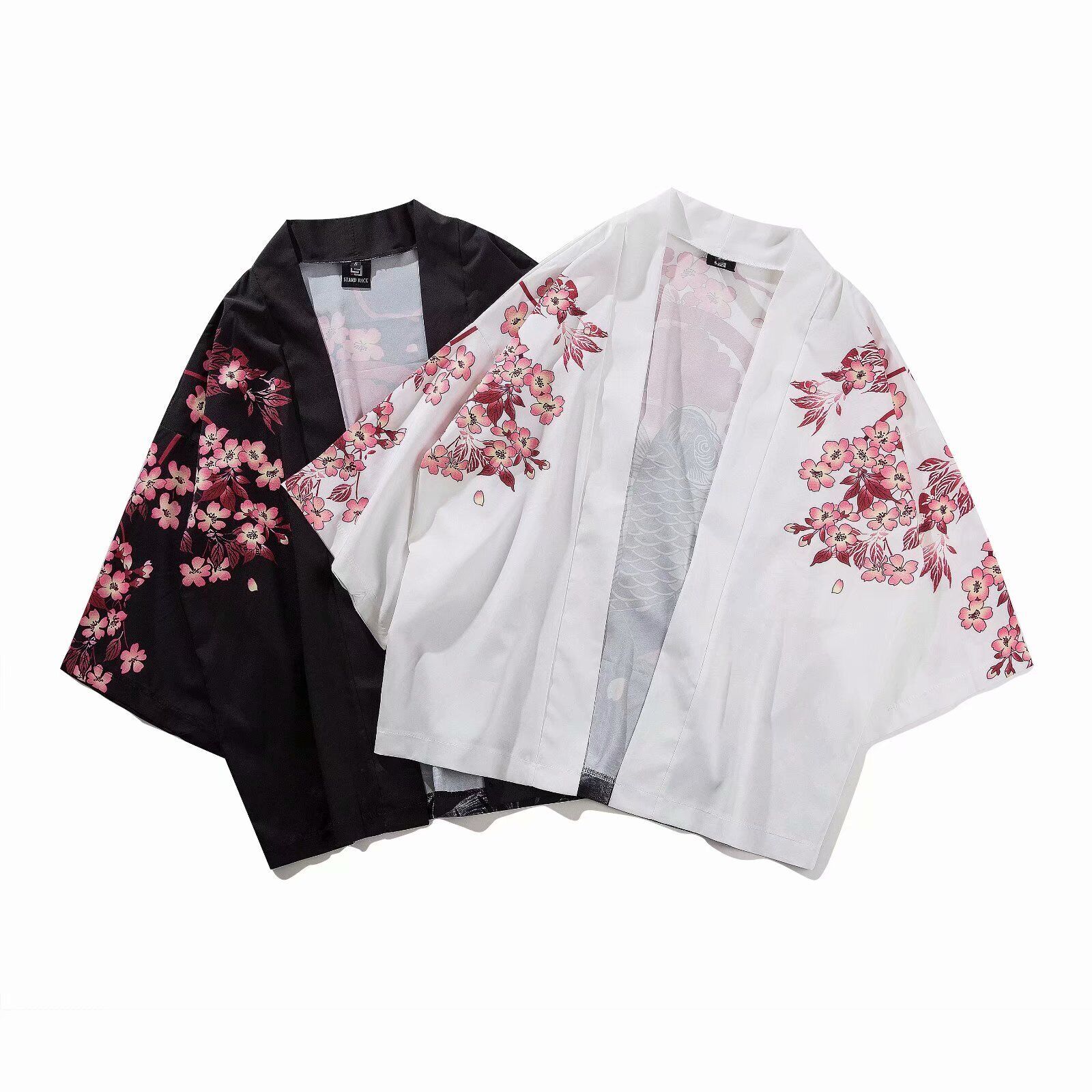 Niepce Streetwear Japanese Black Kimono Graphic Tee Fish Short Sleeves Shirt