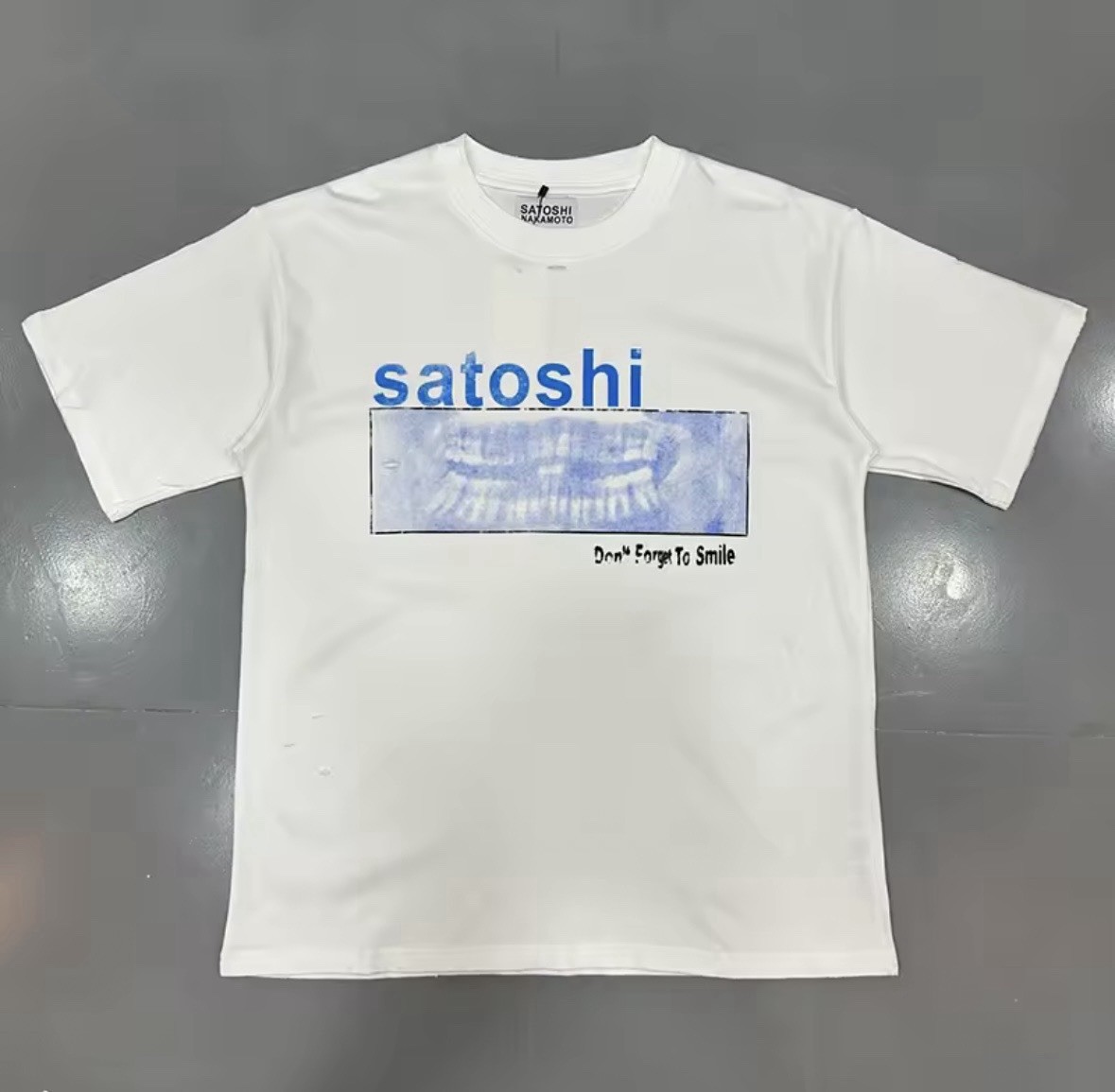 SATOSHI NAKAMOTO Logo T Shirt Men Large White Crew Neck Made in USA Short Sleeve