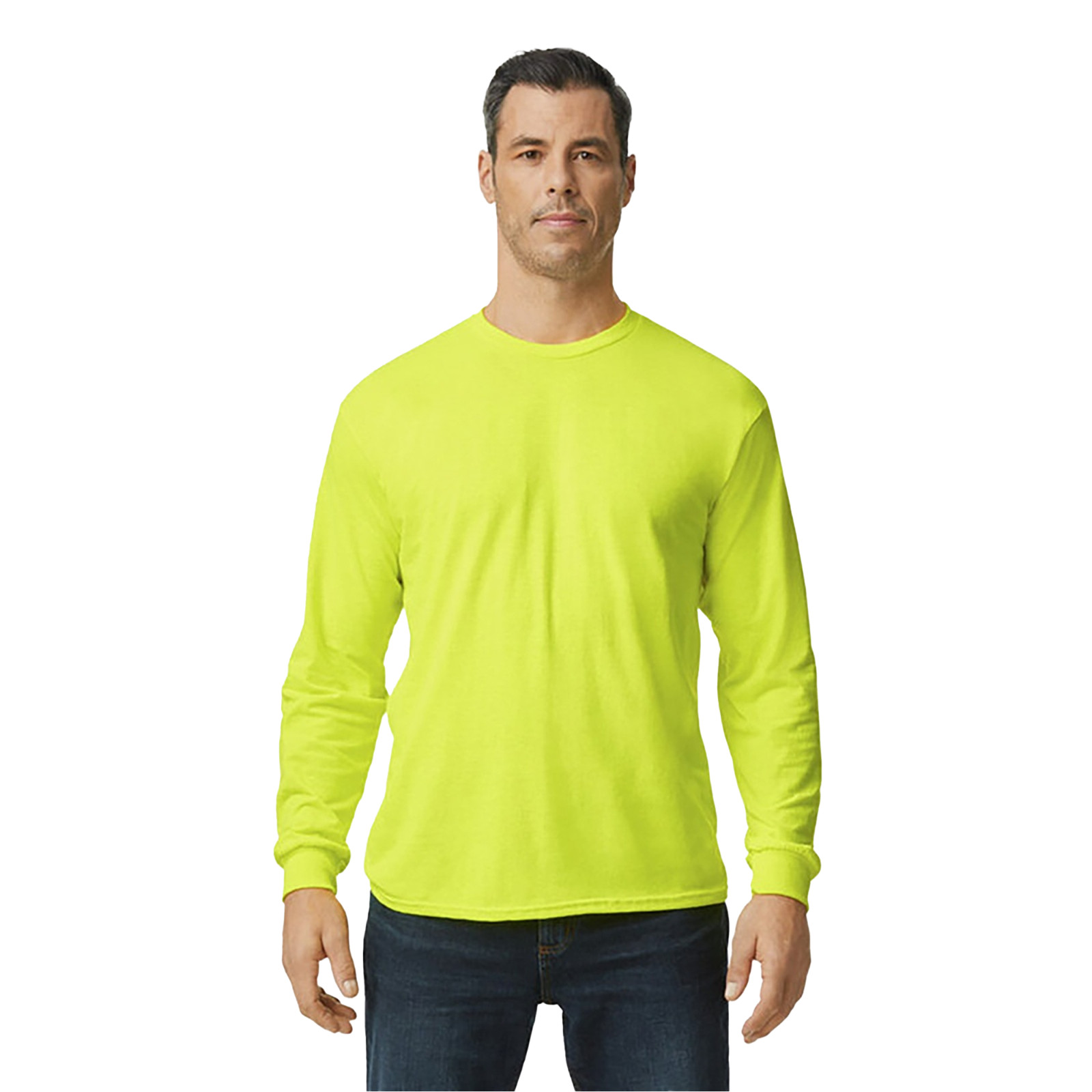 Gildan Safety Green & Orange Mens Tee Crewneck Long Sleeve T-Shirt S-3XL – 5400
