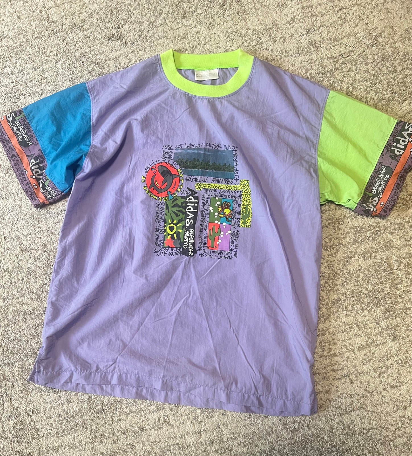 Ultra Rare Vintage 80s Adidas x Stüssy Beachwear Short Sleeve Top – Size L