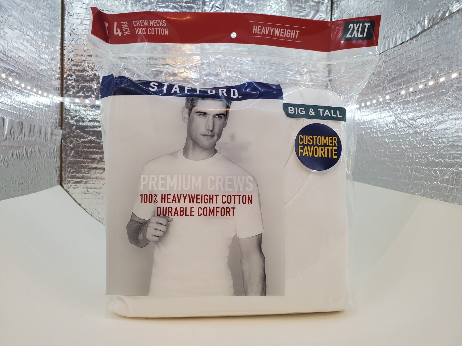 Stafford T Shirts Heavyweight 100% Cotton Crew Necks 2XL BIG & TALL (4-Pack)
