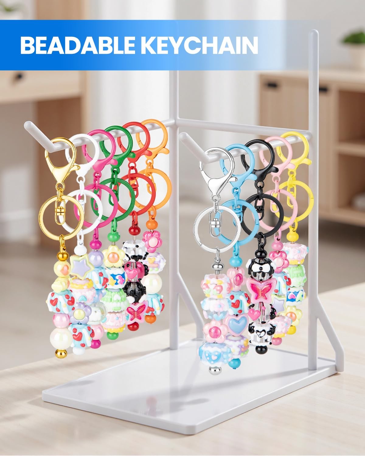 30pcs Beadable Keychains Keychain Bulk kit Cute Blank Bead Keychain Strip DIY…