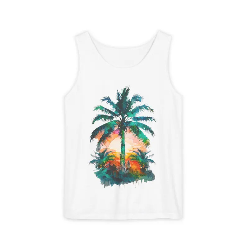 Tropical Palm Tree Sunset Tank Top Beach Vacation Apparel