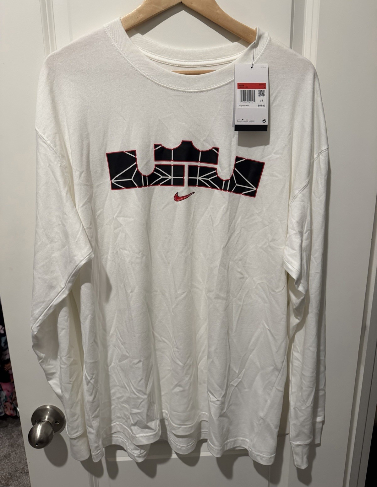 Nike The Nike Tee Men’s Long Sleeve Graphic Crew Neck T-Shirt L White HJ3337-100