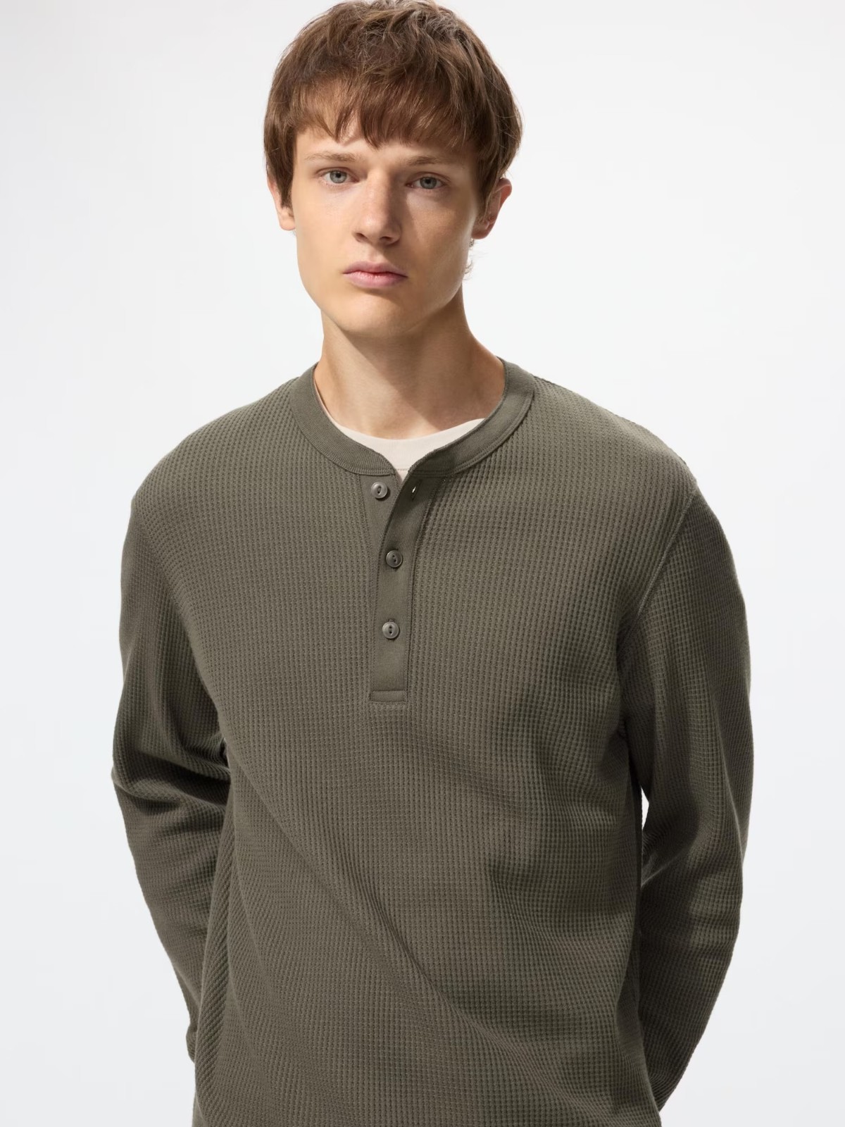 UNIQLO Waffle Henley Neck T-Shirt XS-4XL Men Regular Fit 482766 NWT