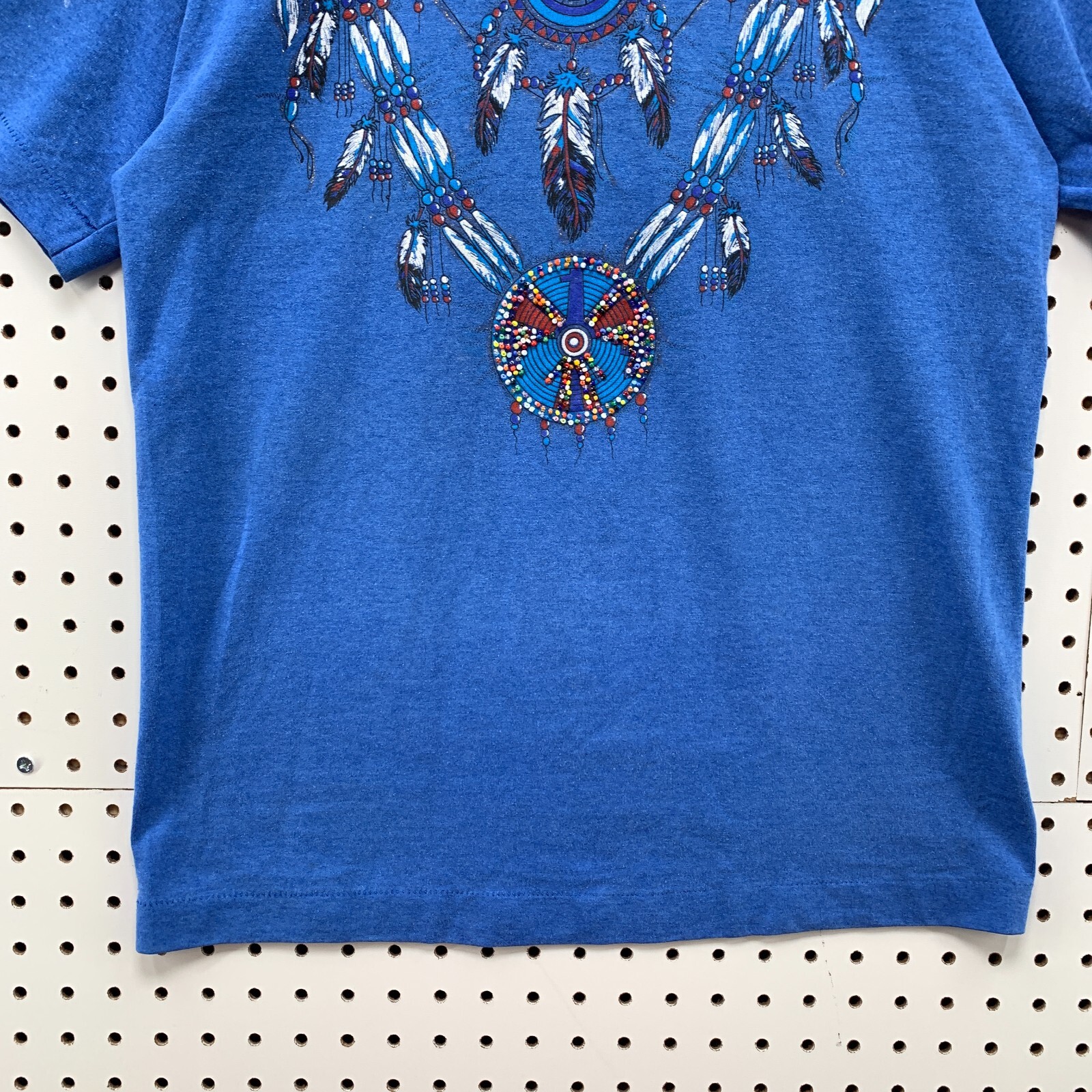 Vintage 90s Indian Dream Catcher Shirt Blue Men Medium Beaded 19×27
