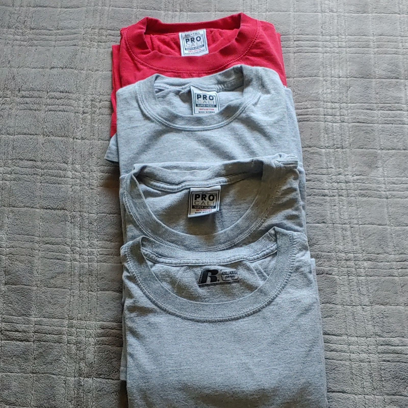 Pro Club Super Heavy Men’s Cotton Jersey Crew Neck T-Shirt Lot Red Gray 4XL