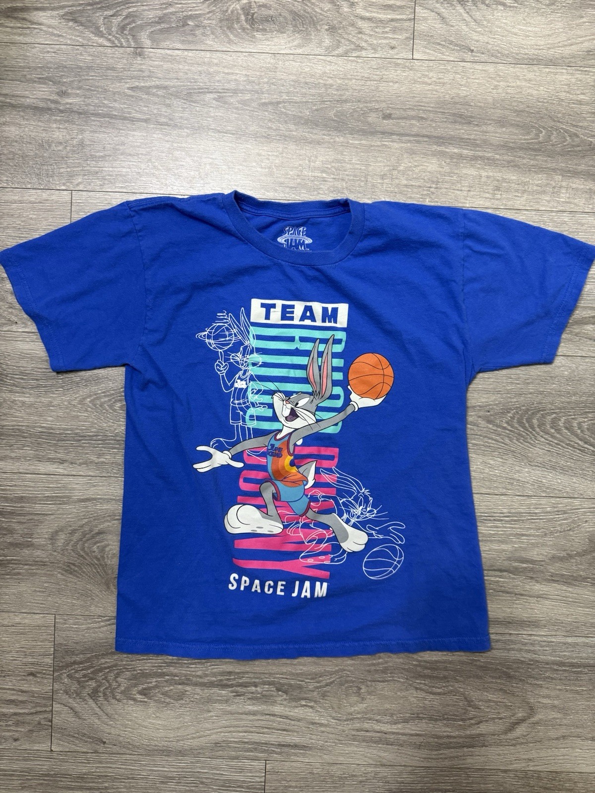 Space Jam Bugs Bunny Looney Tunes Basketball Graphic Blue T-Shirt Men’s XL