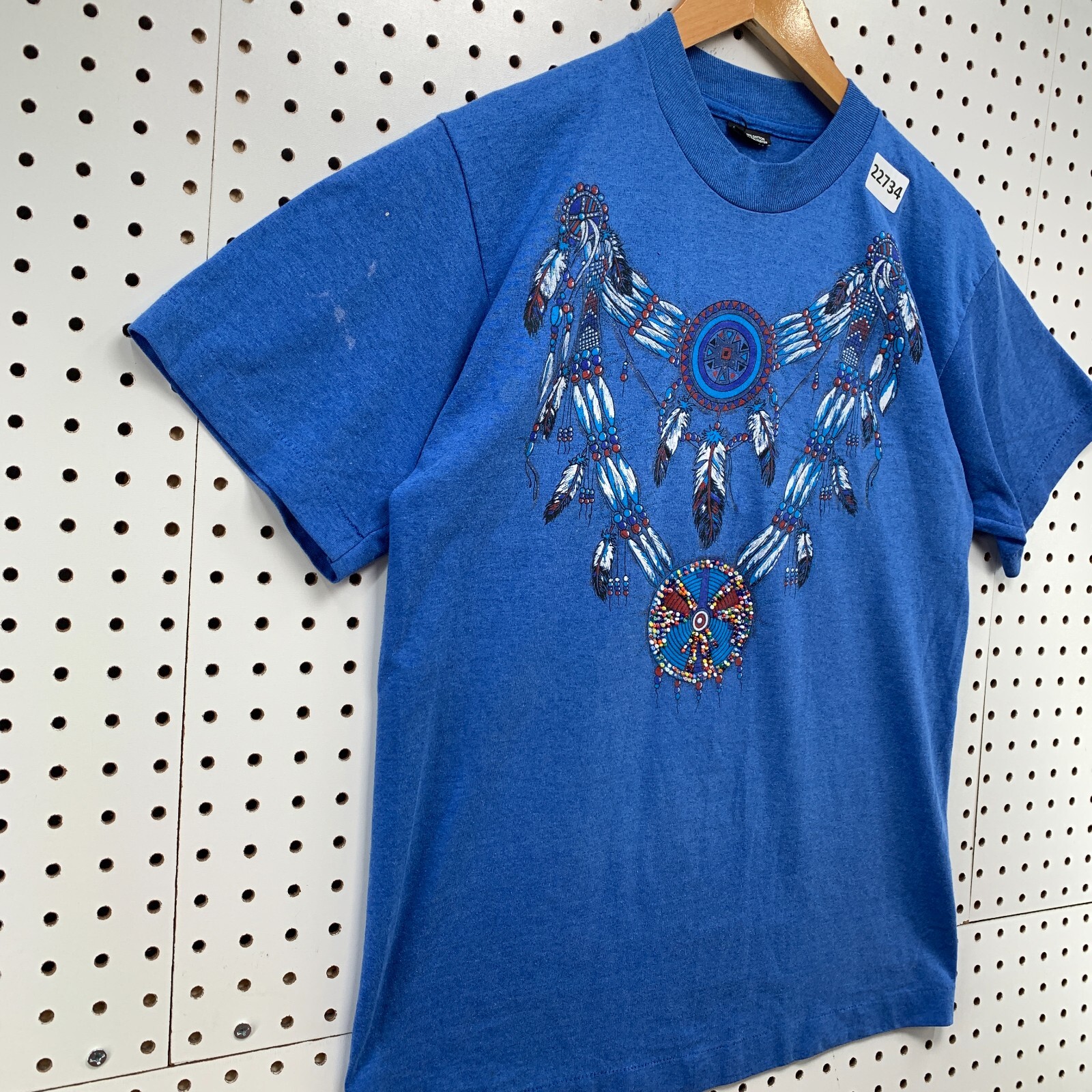 Vintage 90s Indian Dream Catcher Shirt Blue Men Medium Beaded 19×27
