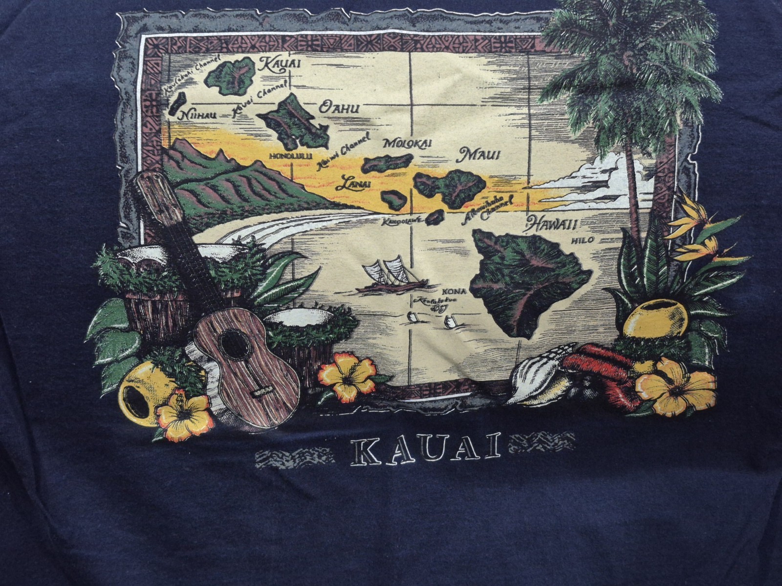 Kauai 100%Cotton Large Navy T-shirt Machine Washable