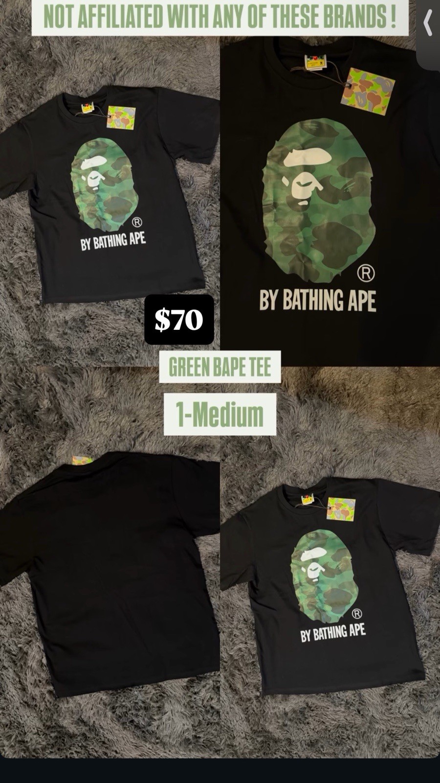 All Color and Sizes Bape Tee Shirts Best Quality for Summer Short Sleeve