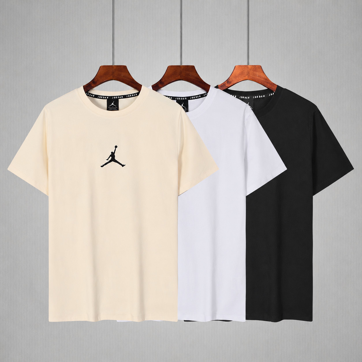 Air Jordan Men’s Casual Tee, L-4XL, Black/White/Beige, Basketball Logo