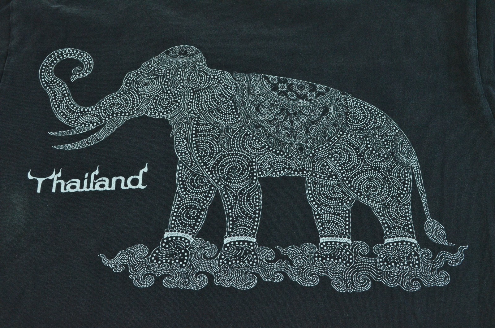 Vintage Thai Thailand Elephant Double Sided 90’s Medium Black Shirt “Beaded Art”