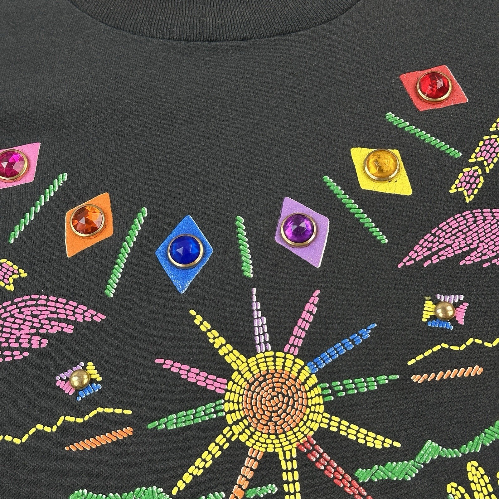 Vintage PGB Gepetto Shirt Mens 2XL Black Southwestern Beaded Gem Studded Art Tee