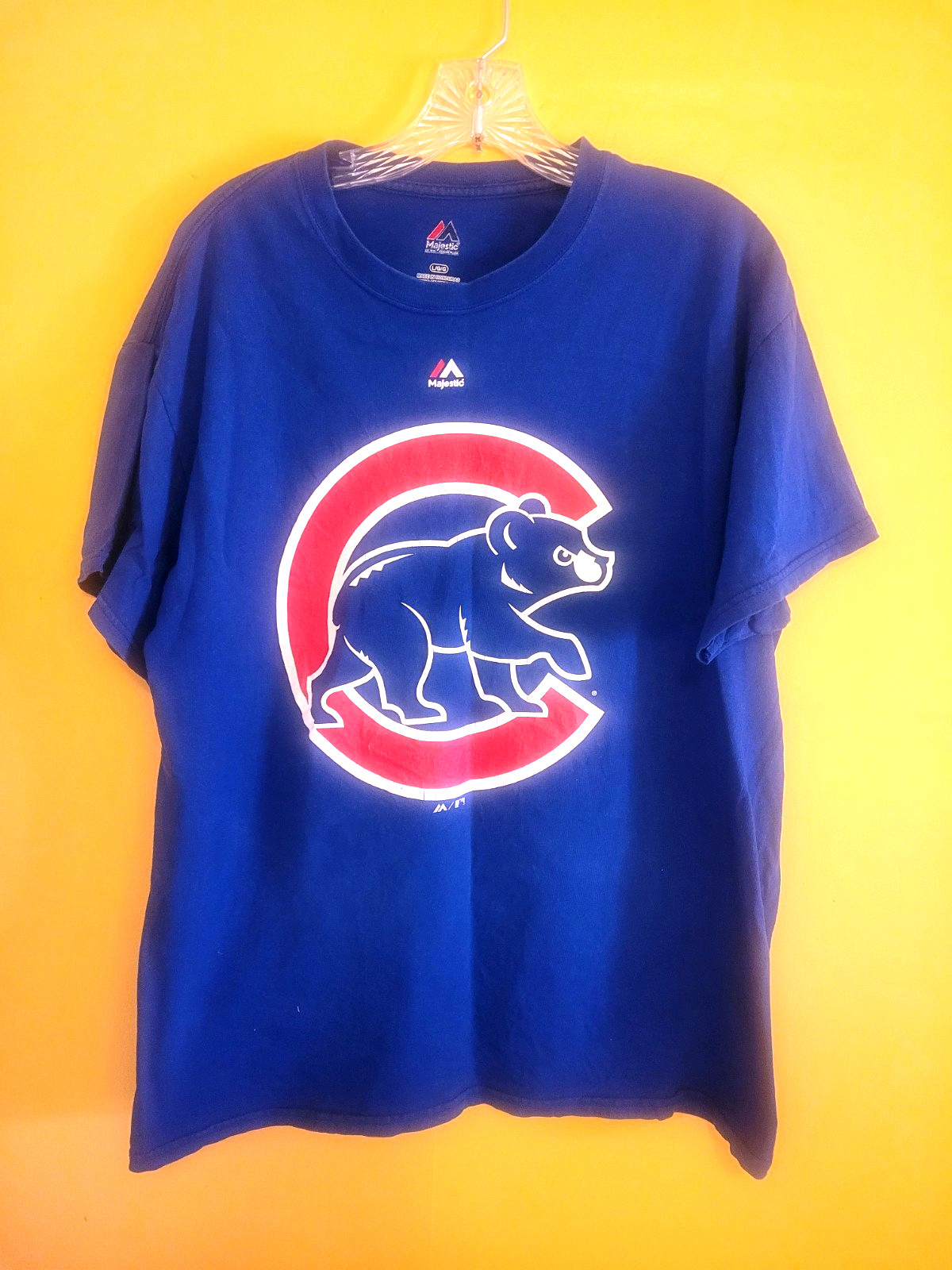 Chicago Cubs Baseball Majestic T Shirt Large Blue White Red NOS Free Shipping