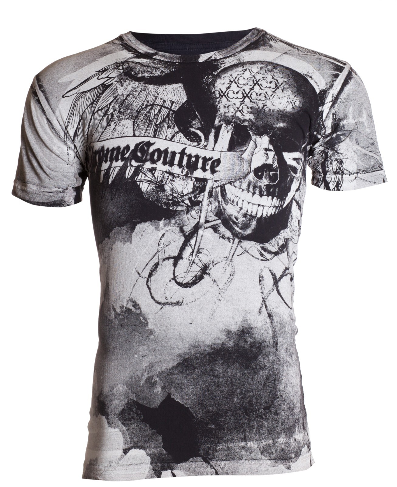 XTREME COUTURE by AFFLICTION Black CROSSED OUT Short Sleeve Slim Fit T-shirt NWT