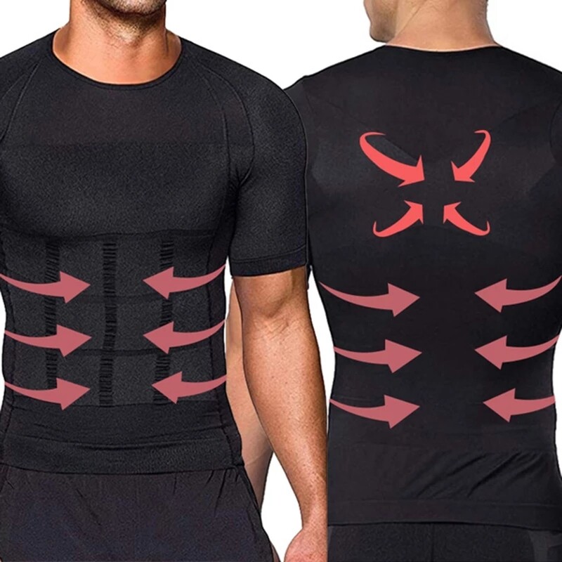 3 Pack Men Body Shaper Slimming Shirts Vest Compression Short Sleeve Shapewear