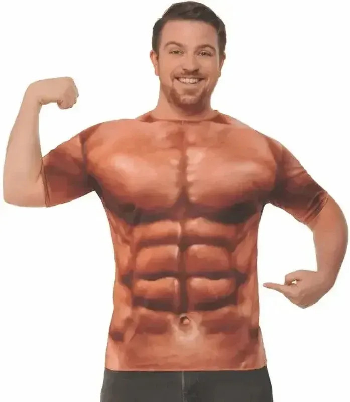 Muscle 3D T-shirt Muscle Tattoo Print T-shirt For Summer Beach Holiday Men Short