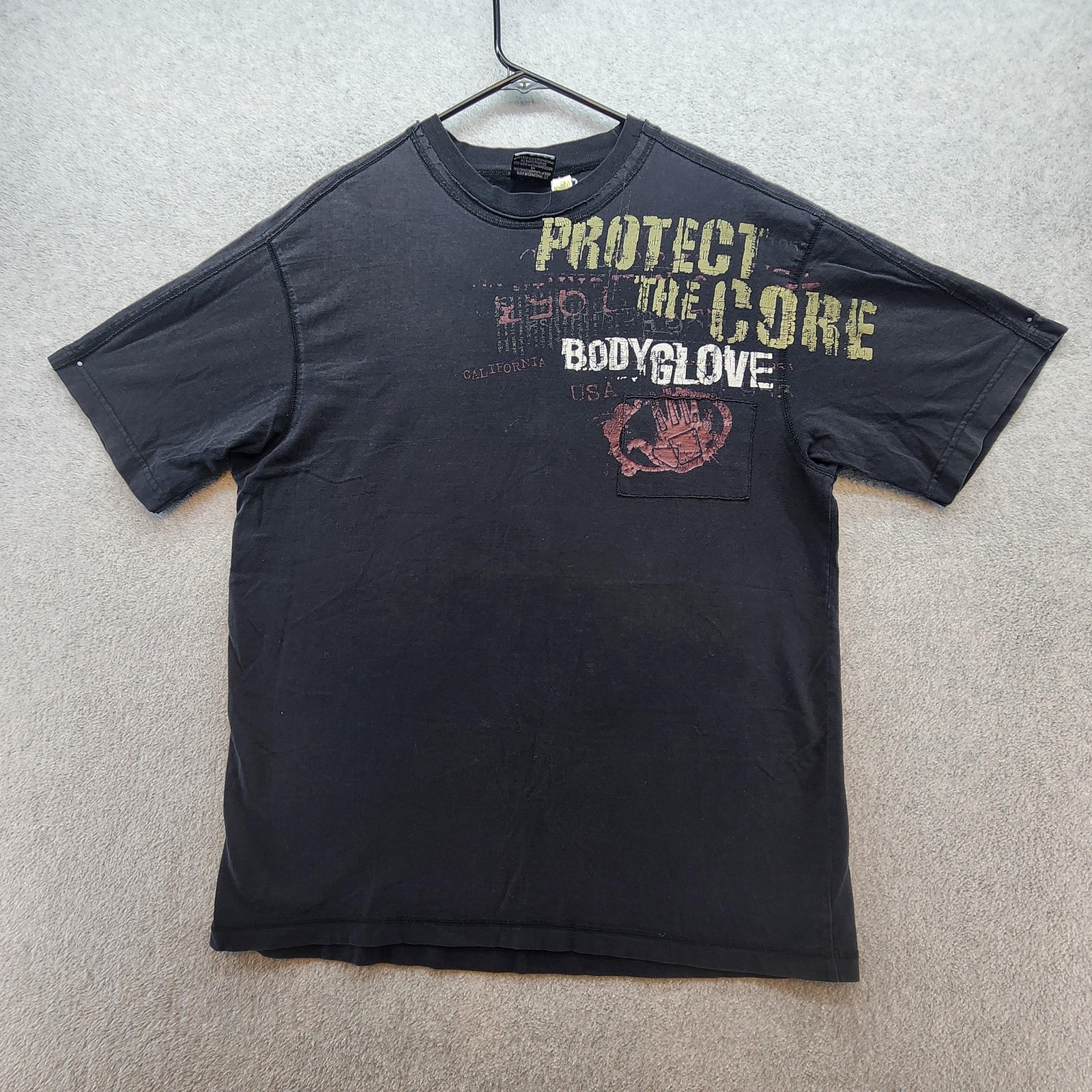 Body Glove Shirt Mens Large Black Distressed Graphic Protect The Core Surf Tee