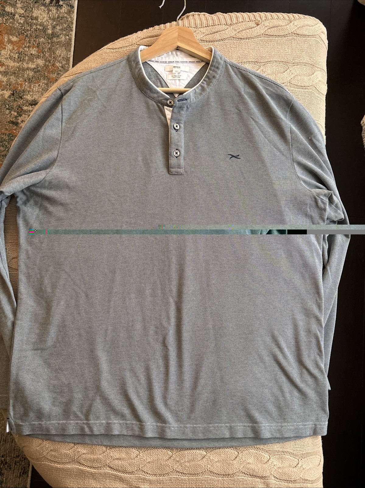 Brax Men’s Feel Good Henley Long Sleeves XL Ultralight, Easy Care, Gray/Blue