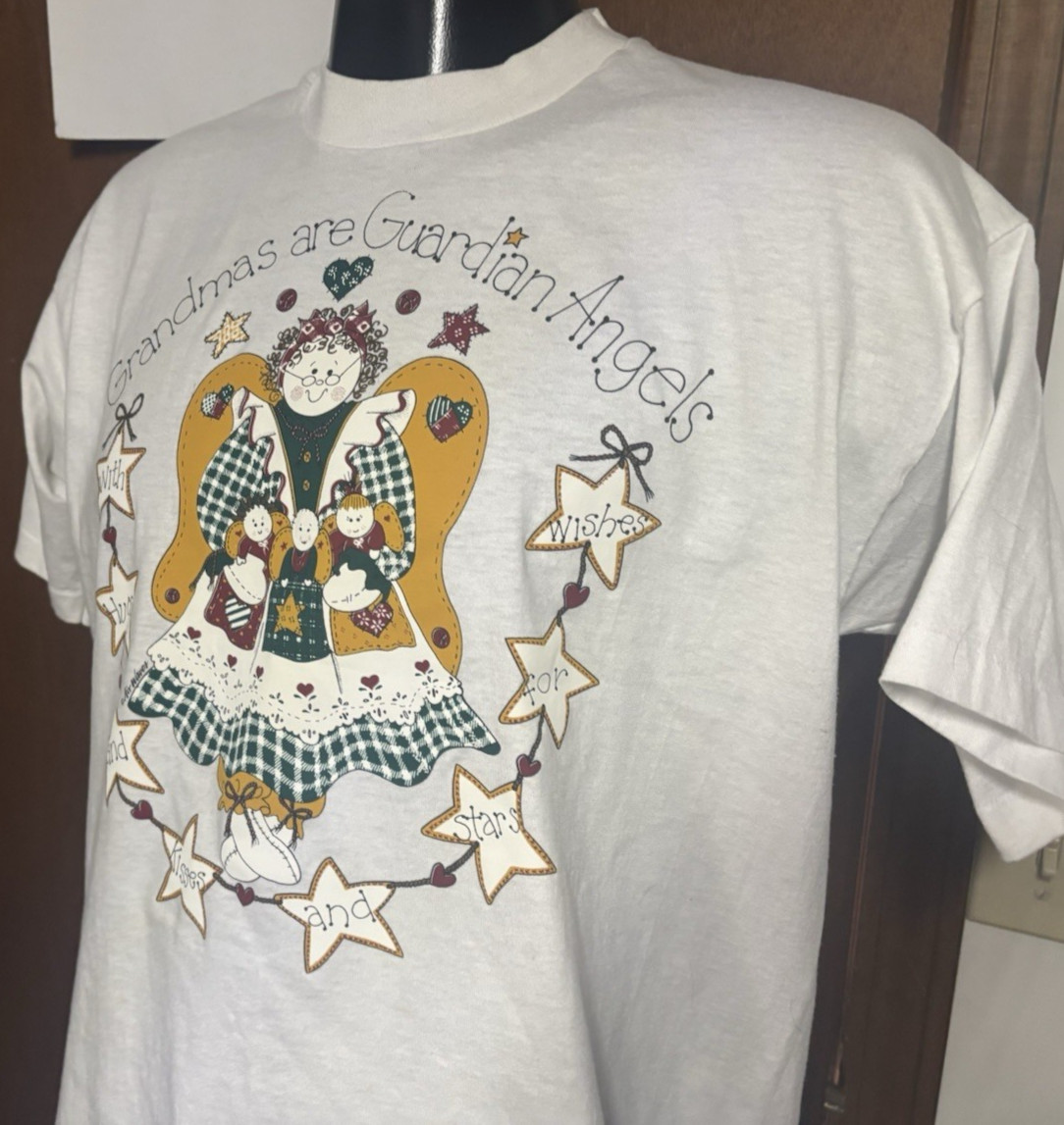 Vtg USA 90s Grandma Guardian Angels T Tee Shirt XL Granny-Core Fruit of The Loom
