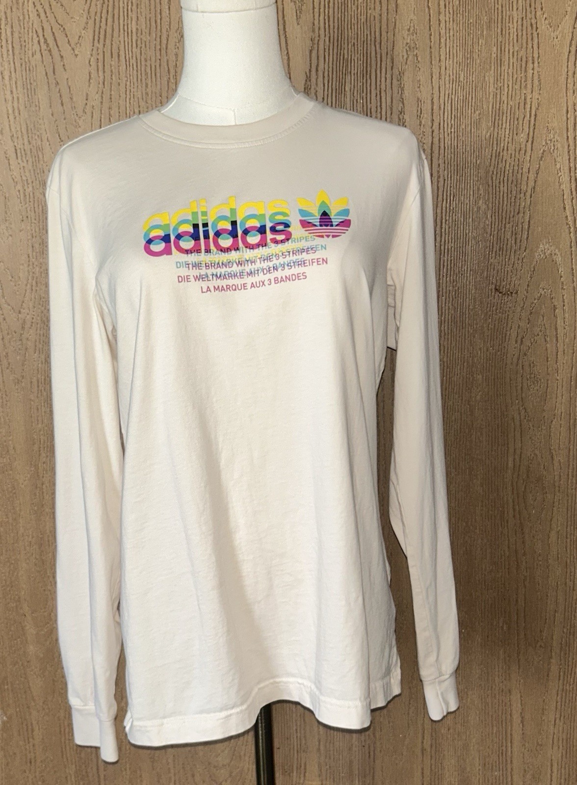 Adidas Hyperreal Long Sleeve T-Shirt Wonder White Rainbow Logo Multi-Language/S