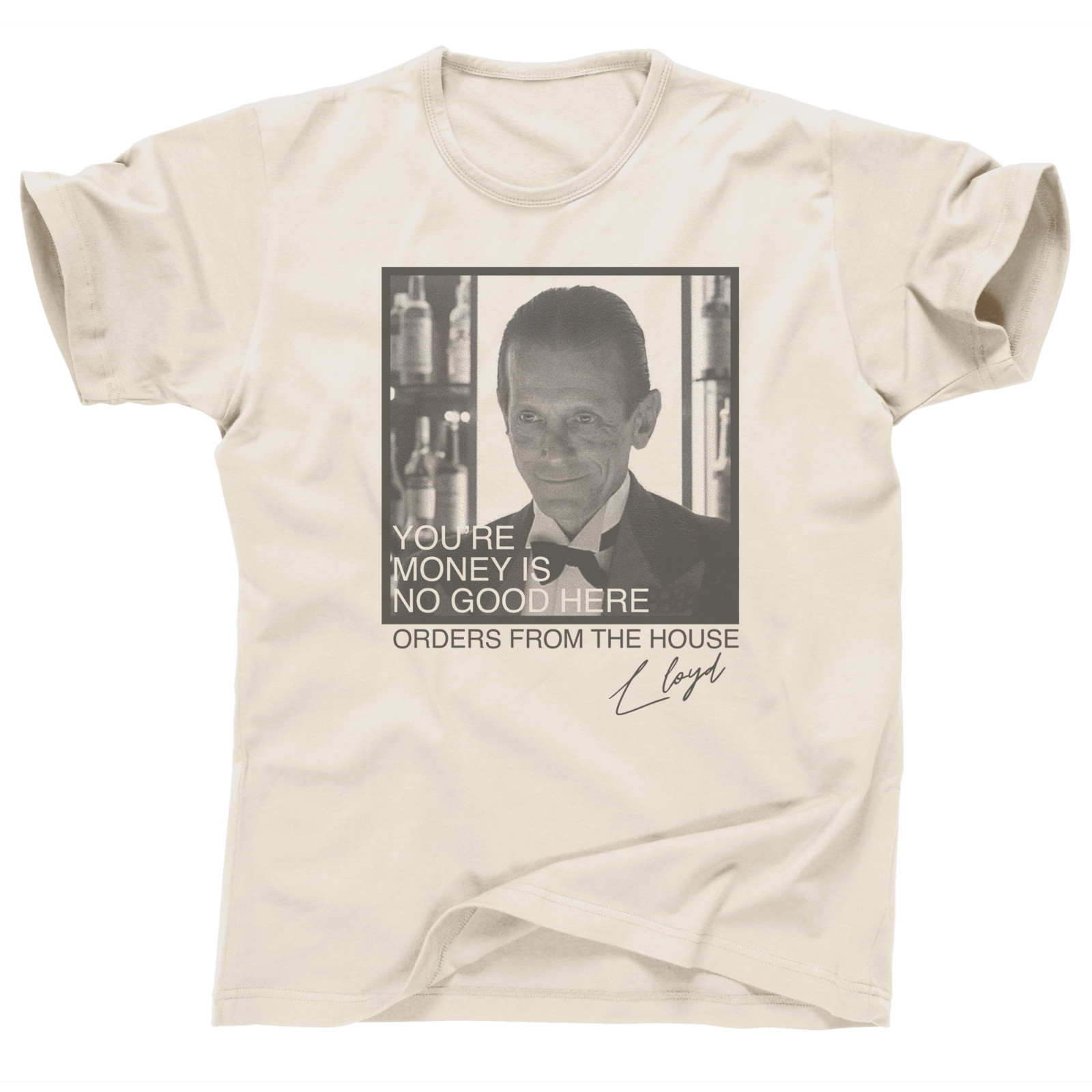 Lloyd the Bartender from The Shining Stanley Kubrick Red Rum Movie T Shirt
