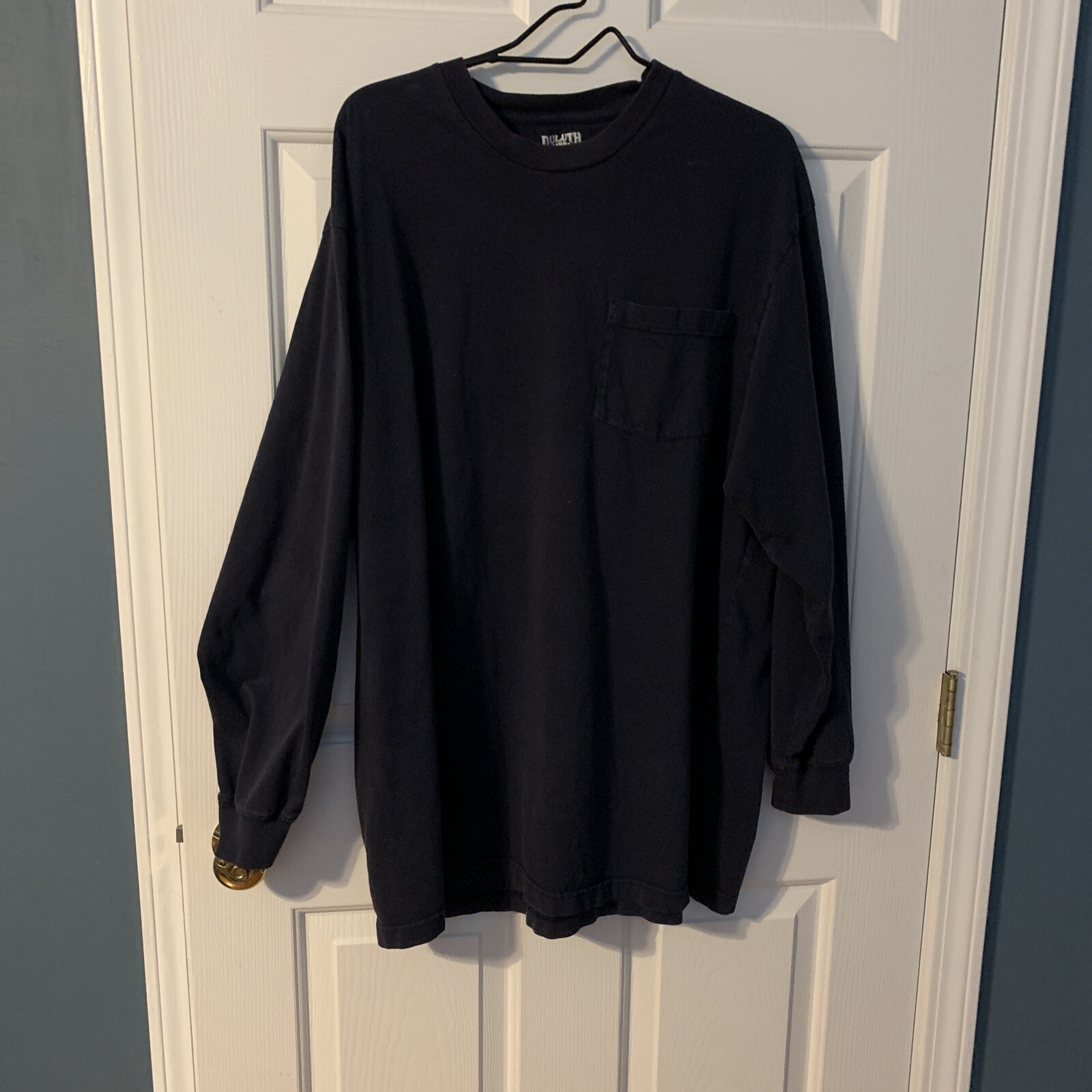 MENS DULUTH TRADING NAVY BLUE LONG SLEEVE TEE Sz. XL 100% COTTON MACHINE WASH