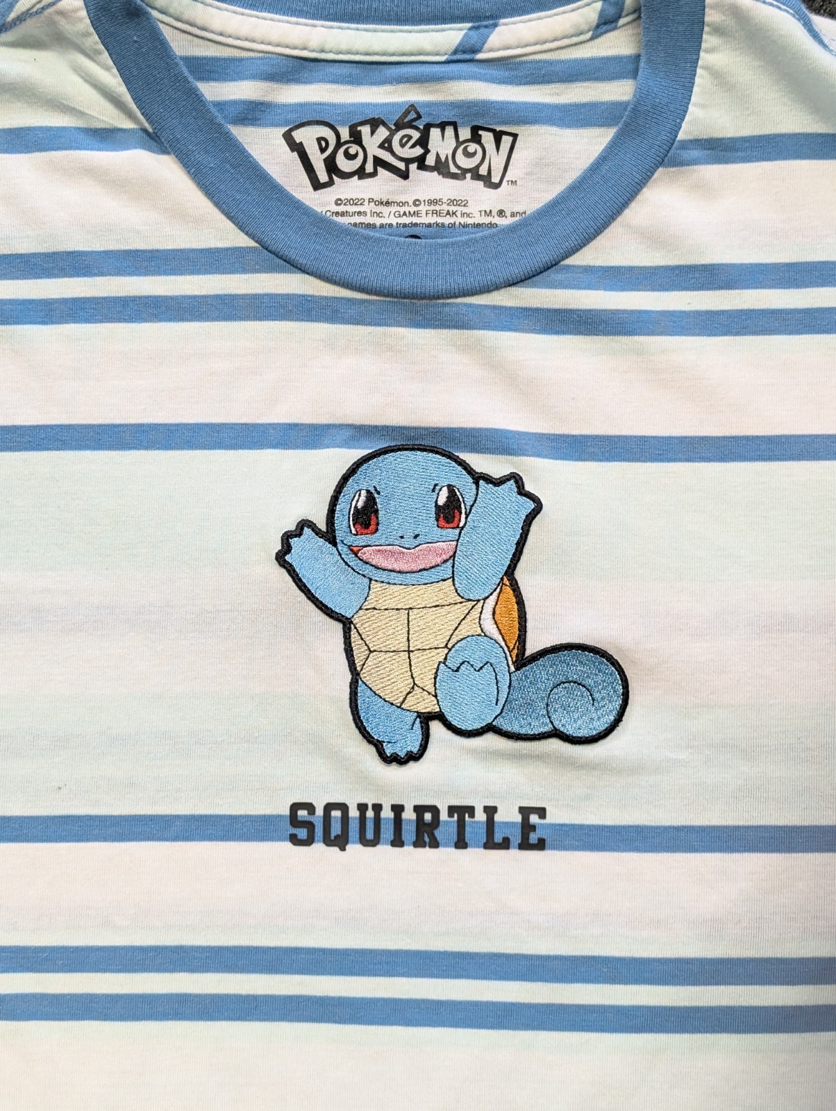 Pokemon Squirtle Embroidered Men’s Size L Multi Stripe Short Sleeve Shirt