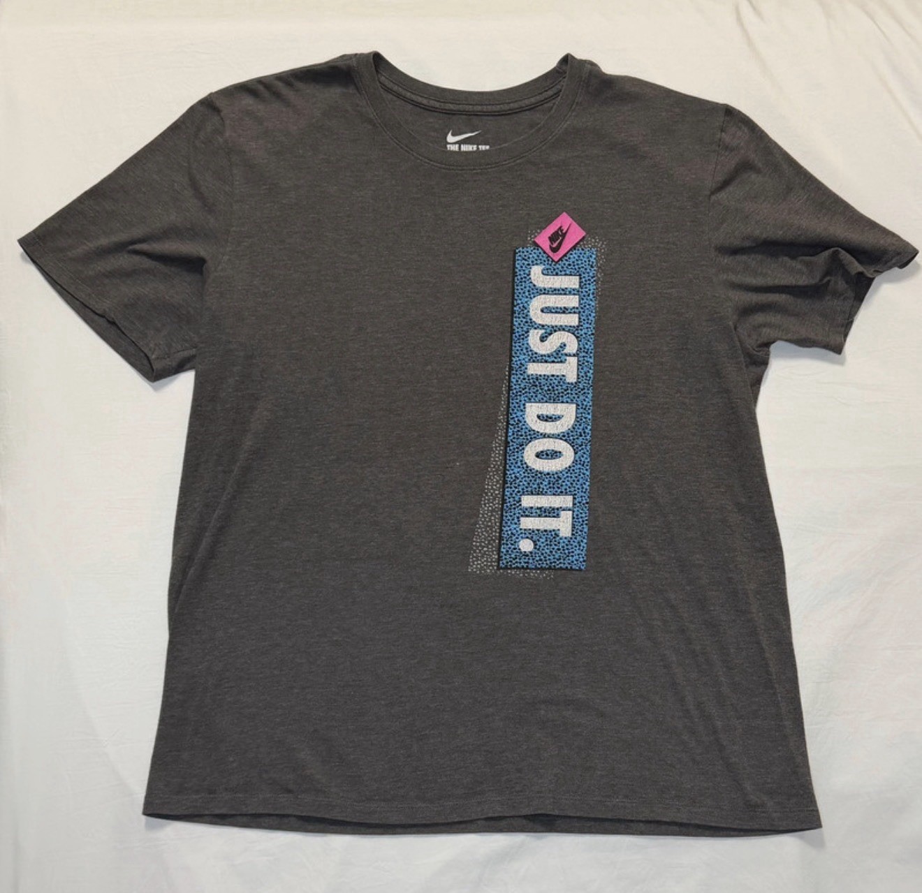 Nike Just Do It Shirt Mens L Gray Retro 90s Graphic Tee Athletic Cut Large EUC