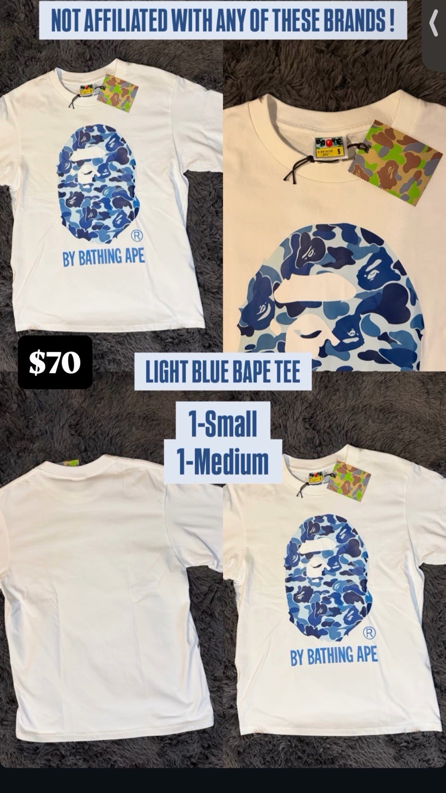 All Color and Sizes Bape Tee Shirts Best Quality for Summer Short Sleeve