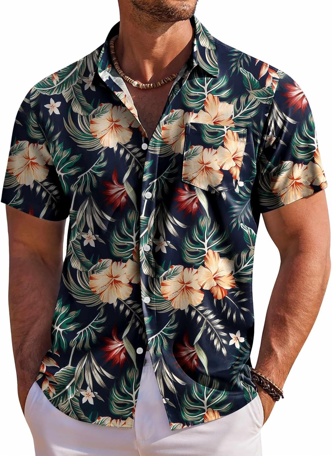 Men’s Hawaiian Shirt Short Sleeve Floral Button Down Tropical Beach Holiday Top