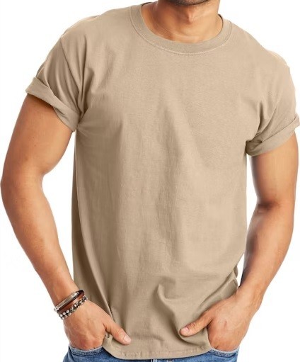 Hanes Beefy-T Unisex Heavyweight Cotton T-Shirt, L, Khaki Machine Washable NEW