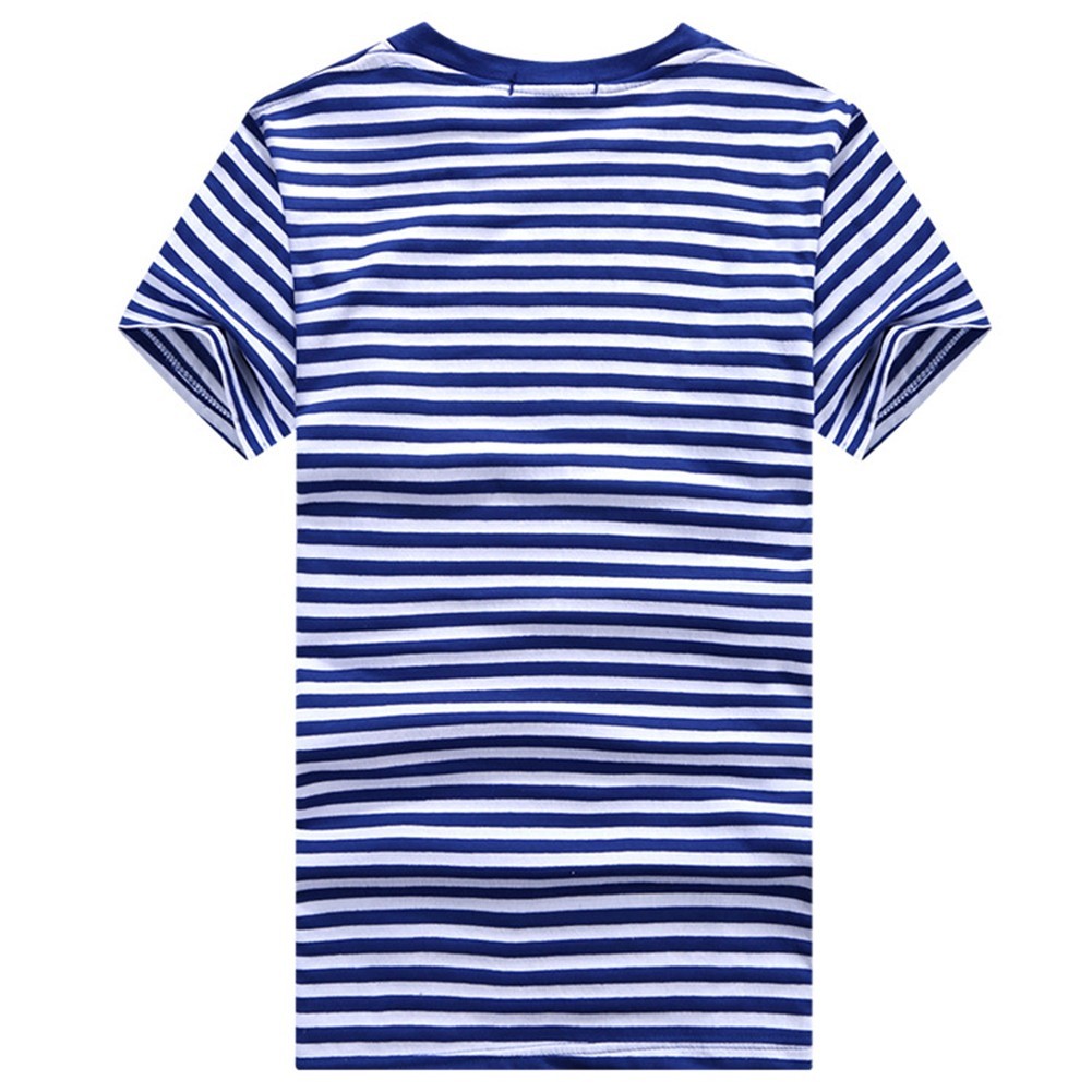 Blue and White Striped Men’s Shortsleeved Tshirt for Sports and Casual Wear