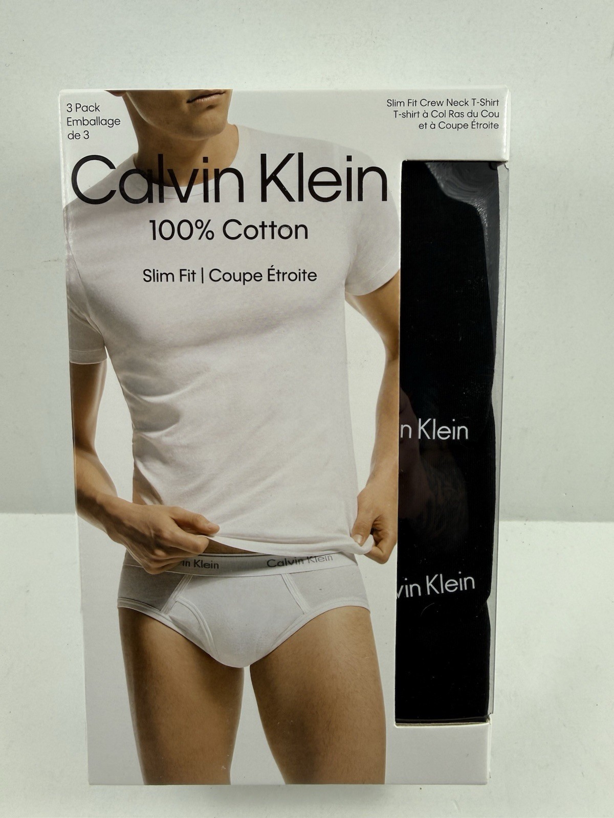 3 pack Calvin Klein Cotton Classics Slim Fit Crew Neck T-Shirts Black Small