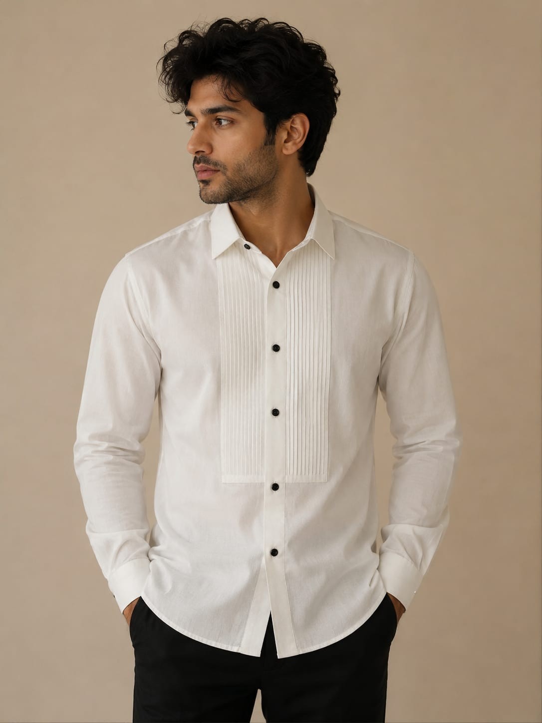 Classic White Pleated Tuxedo Shirt for Men – Formal Wedding & Black Tie Dress Sh