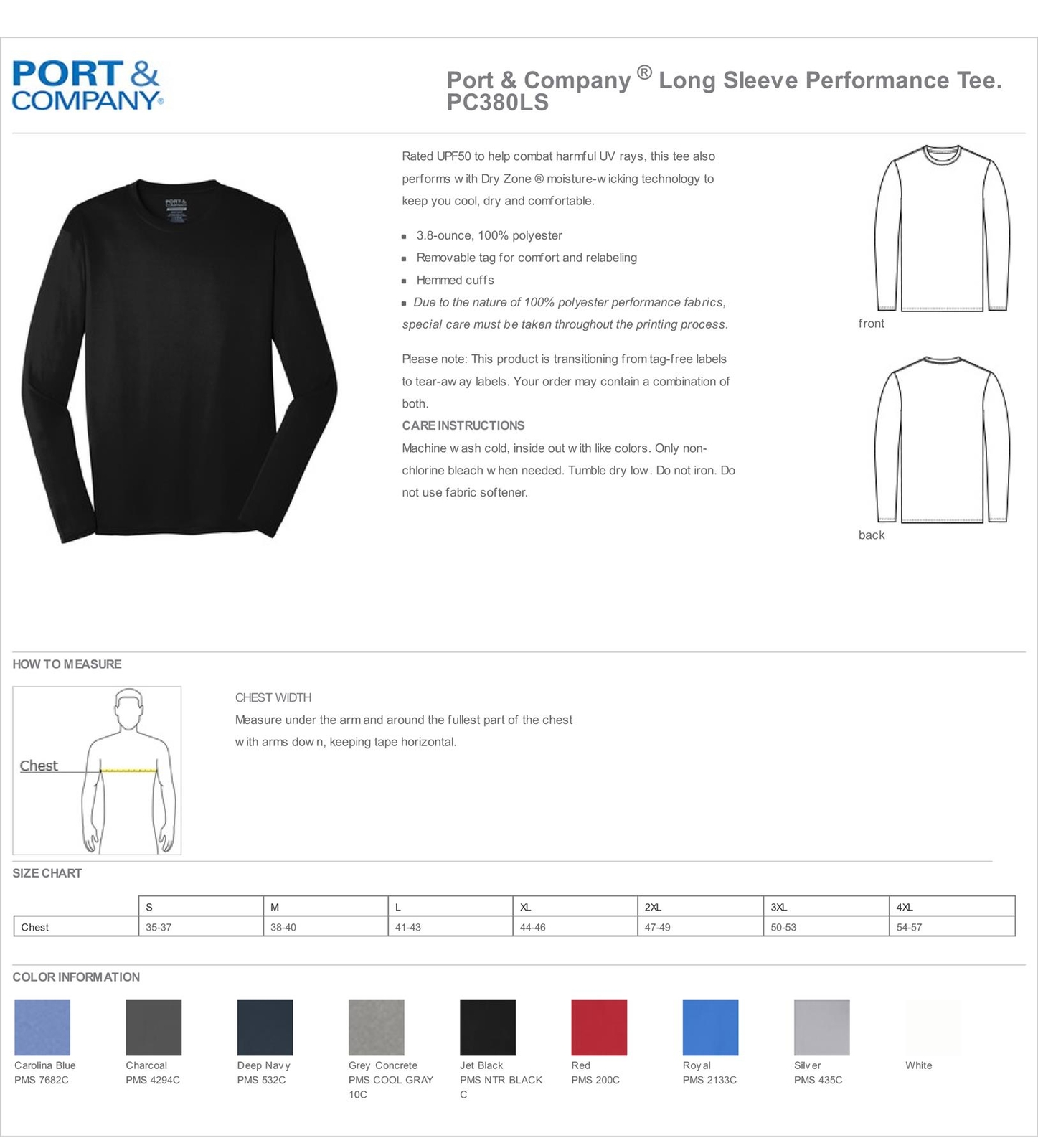 Port & Company Mens Dri-Fit Long Sleeve Workout UPF50 Protection T-Shirt PC380LS