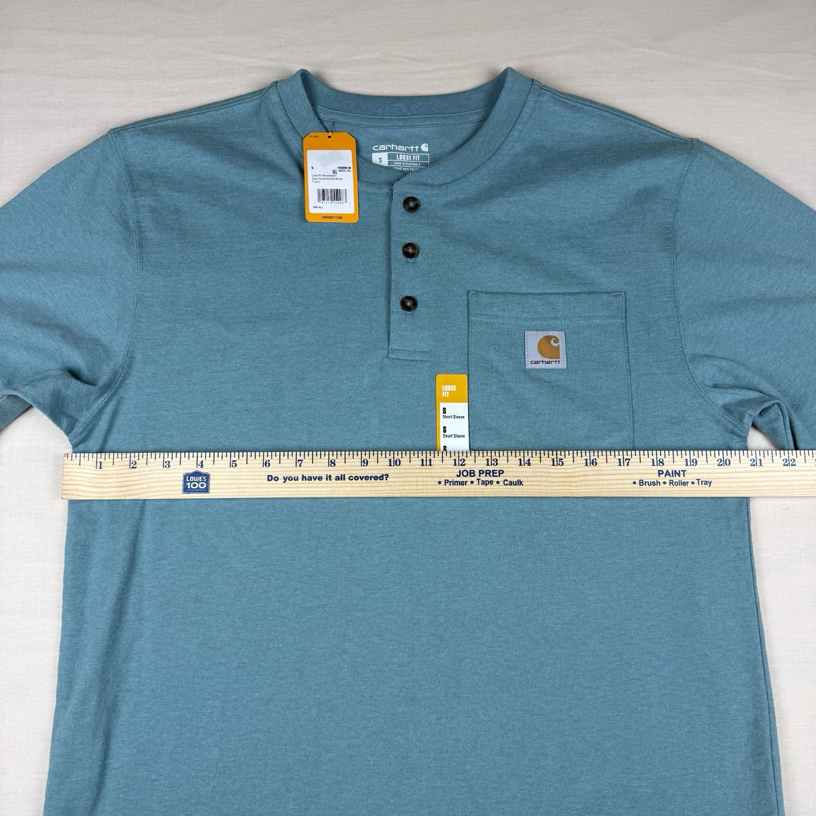 Carhartt Men’s S Loose Fit Pocket Henley T-Shirt Summer Blue Heather NWT TK0084