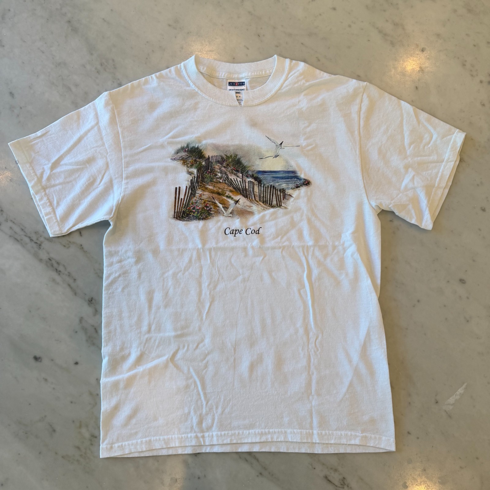 Vintage Hanes Cape Cod White Souvenir T Shirt Beach Dunes Seagulls Tee
